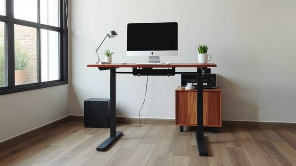 Höhenverstellbarer elektrischer Schreibtisch in einem modernen Büro